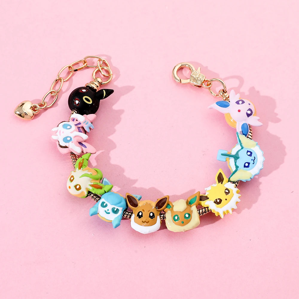 Pokemon Anime Figure Eevee Beads Bracelet Cute Enamel Beaded