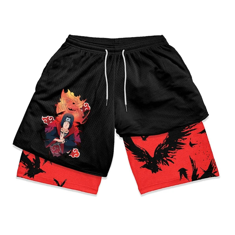 Men's Shorts 2 In 1 Bilayer Shorts Anime Sports Fitness Running Performance Shorts Print Casual Breathable Drawstring Shorts