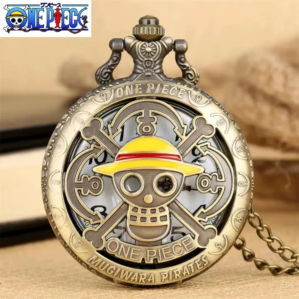 One Piece Anime Pocket Watch Dragon Ball Naruto Retro Flip Pocket Watch Necklace Pendant