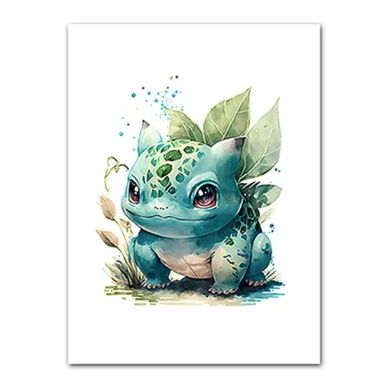 Anime Pokemon Canvas Painting Bulbasaur Charmander Squirtle Poster and Print Watercolor Wall Art