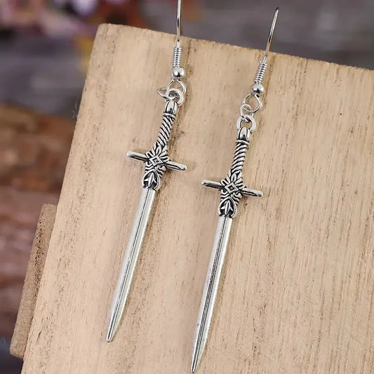 Vintage Cross Sword Pendant Dangle Earrings