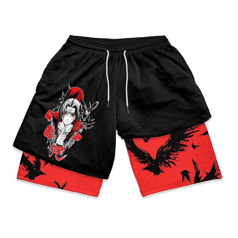 Men's Shorts 2 In 1 Bilayer Shorts Anime Sports Fitness Running Performance Shorts Print Casual Breathable Drawstring Shorts