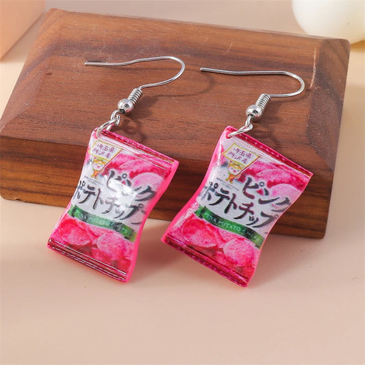 Colorful Food Resin Potato Chips Drop Earrings