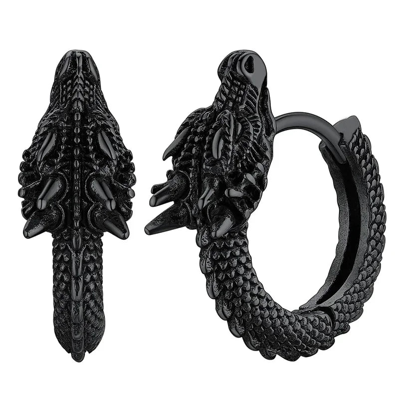 Huitan Chinese Dragon Hoop Earrings – Bold, Antique & Hip-Hop Inspired