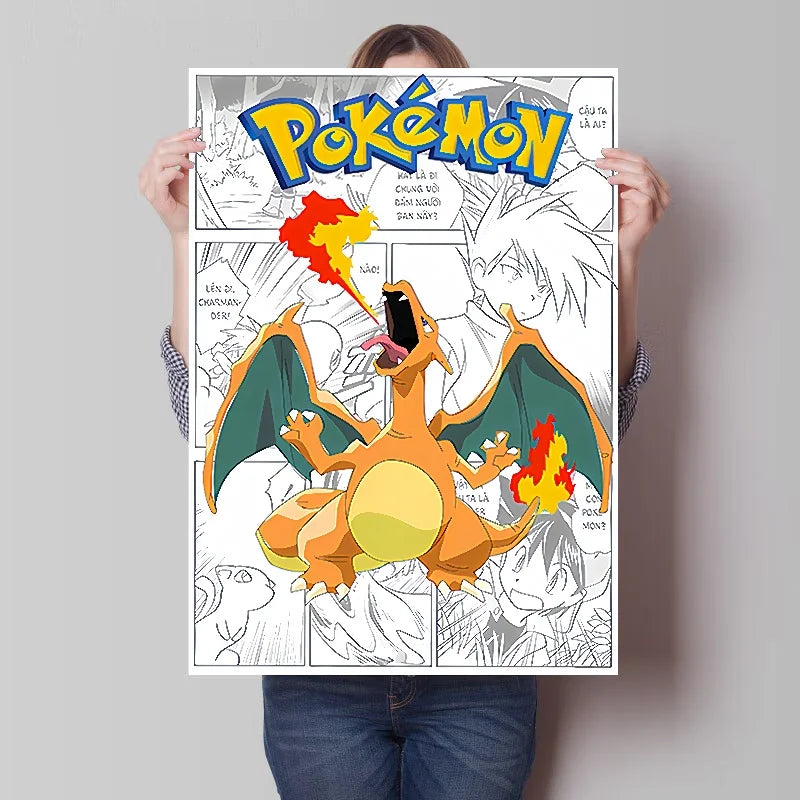 Pokemon Anime Figures Print Canvas Wall Art Posters Surrounding Charizard Bulbasaur Pikachu Decoration Interior Posters for Room