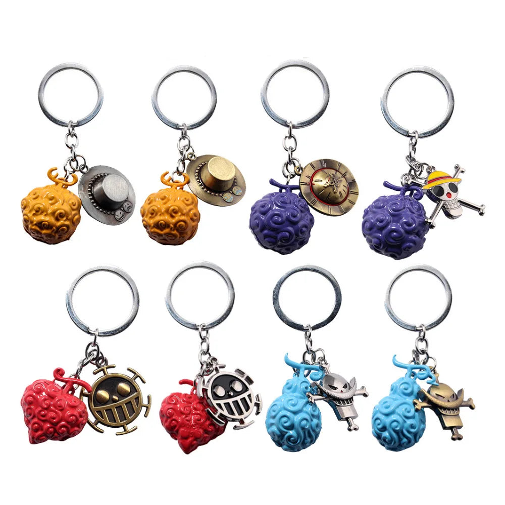 Anime Devil Fruit Keychain One Piece Straw Hat Luffy Ace Rubber Fruit Pendant Backpack Keyring