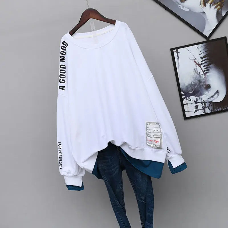 Woman Aesthetic Kpop Clothes Elegant Long Anime Streetwear Pullover Clothing Top Loose Graphic