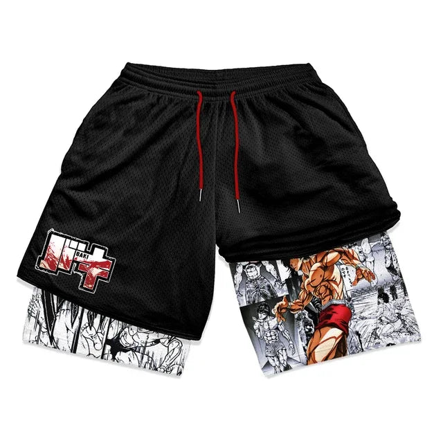 Baki Hanma Anime Gym Workout Shorts for Men Athletic 2 in 1 Compression Shorts Breathable Activewear Fitness Training Running