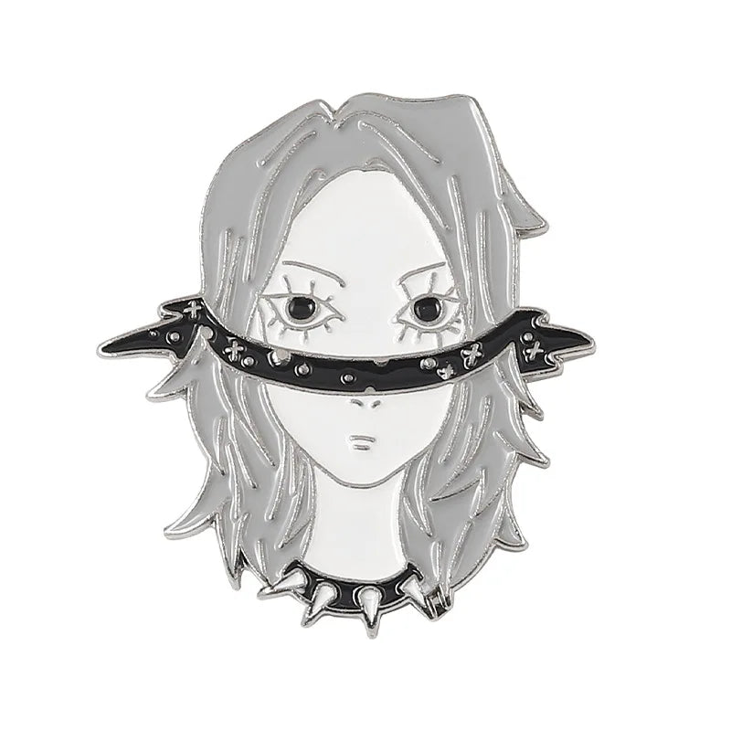 Custom Punk Half Mask Girl Enamel Pins Anime Neo-Gothic Character