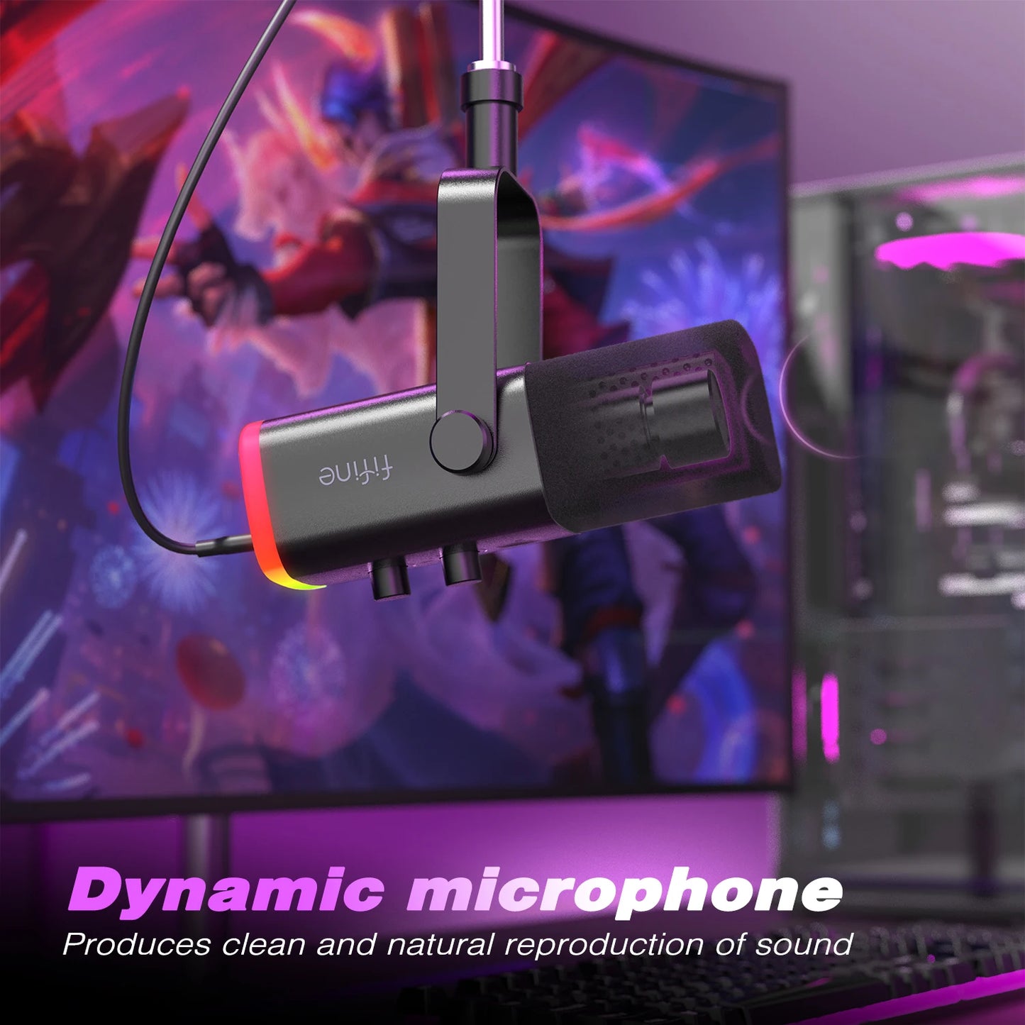 USB/XLR Dynamic Microphone with Touch Mute Button,Headphone jack,I/O Controls,for PC PS5/4 mixer,Gaming MIC Ampligame AM8