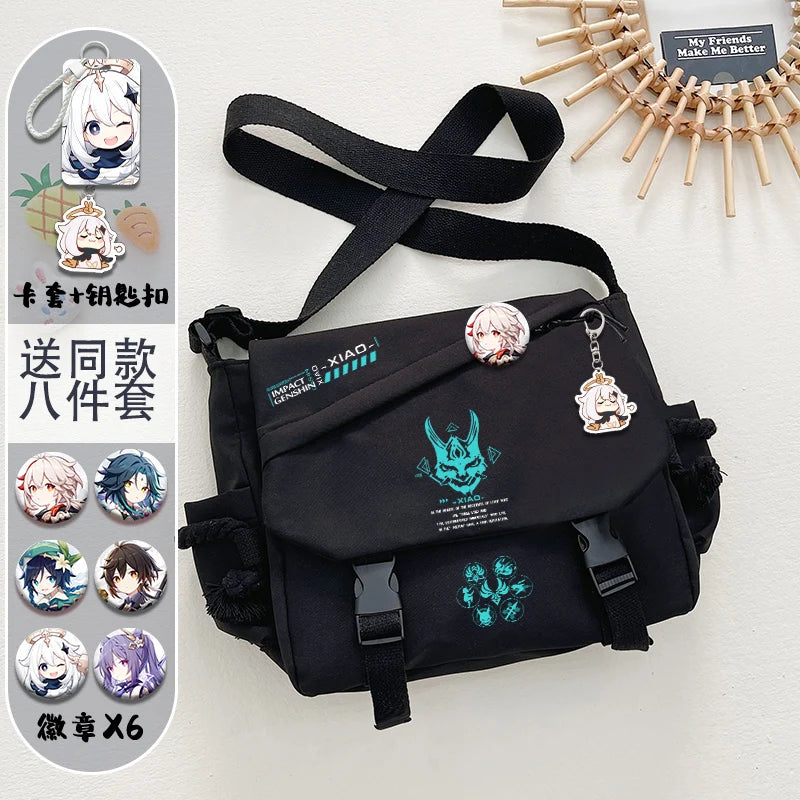 Fashion Genshin Impact ZhongLi Venti Shoulder Bags Anime Genshin Xiao Black White Backpack