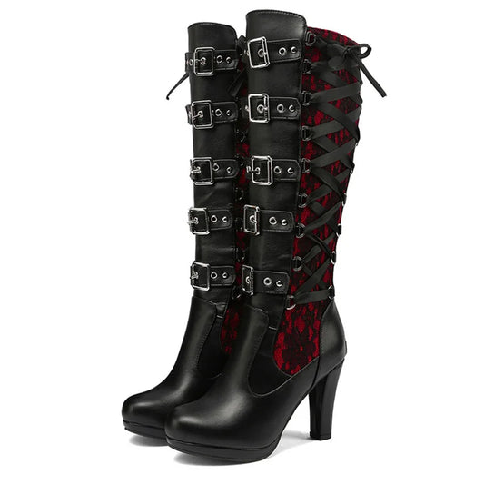 Chunky Platform Bowknot Boots – Lace-Up Mid-Calf Magic with Anime Girl Power