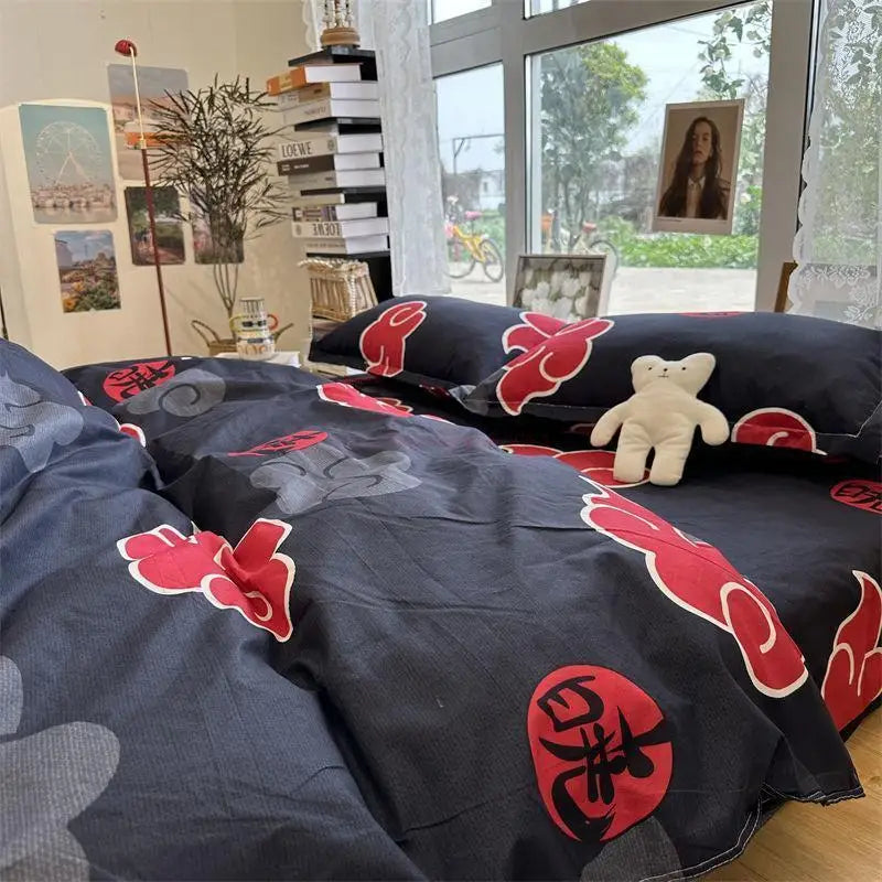 Naruto Akatsuki Bed 3/4cps Bedding Set Anime Prints Summer Winter Blankets For Bed