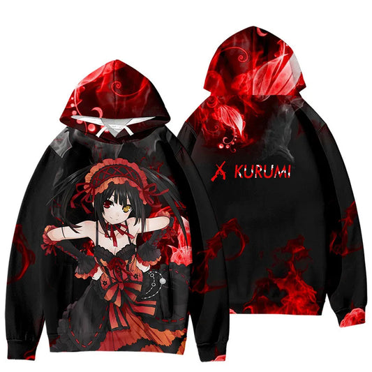 Japan Anime Date A Live Girl Tokisaki Kurumi Printed Sweatshirt Hooded Hoodies