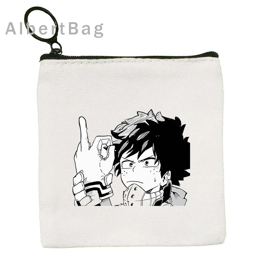 Cute Anime My Hero Academia Deku Todoroki Tsuyu Bakugo Genius Canvas Coin Purse Key Case Small Bags Wallet Zipper Pouch