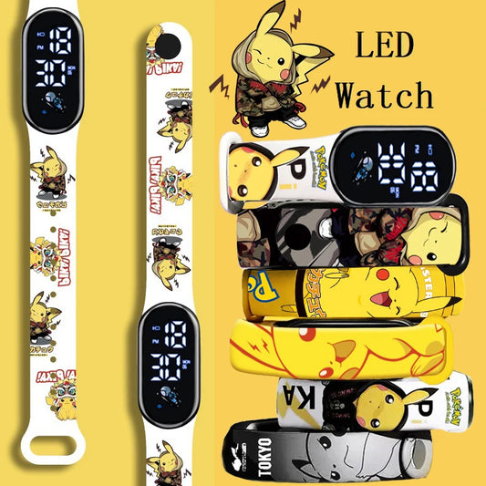 Pokemon Strap LED Electronic Watch Fashion Colorful Bracelet Touch Waterproof Anime Character Pikachu Digital Watches