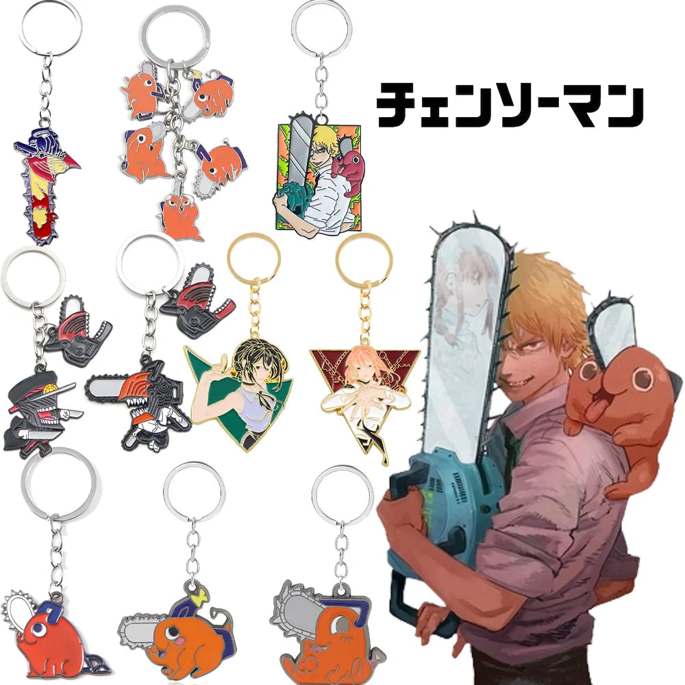 Anime Chainsaw Man Keychains Pochita Denji Power Makima Figure Metal Pendant Key Chain