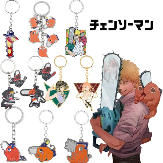 Anime Chainsaw Man Keychains Pochita Denji Power Makima Figure Metal Pendant Key Chain