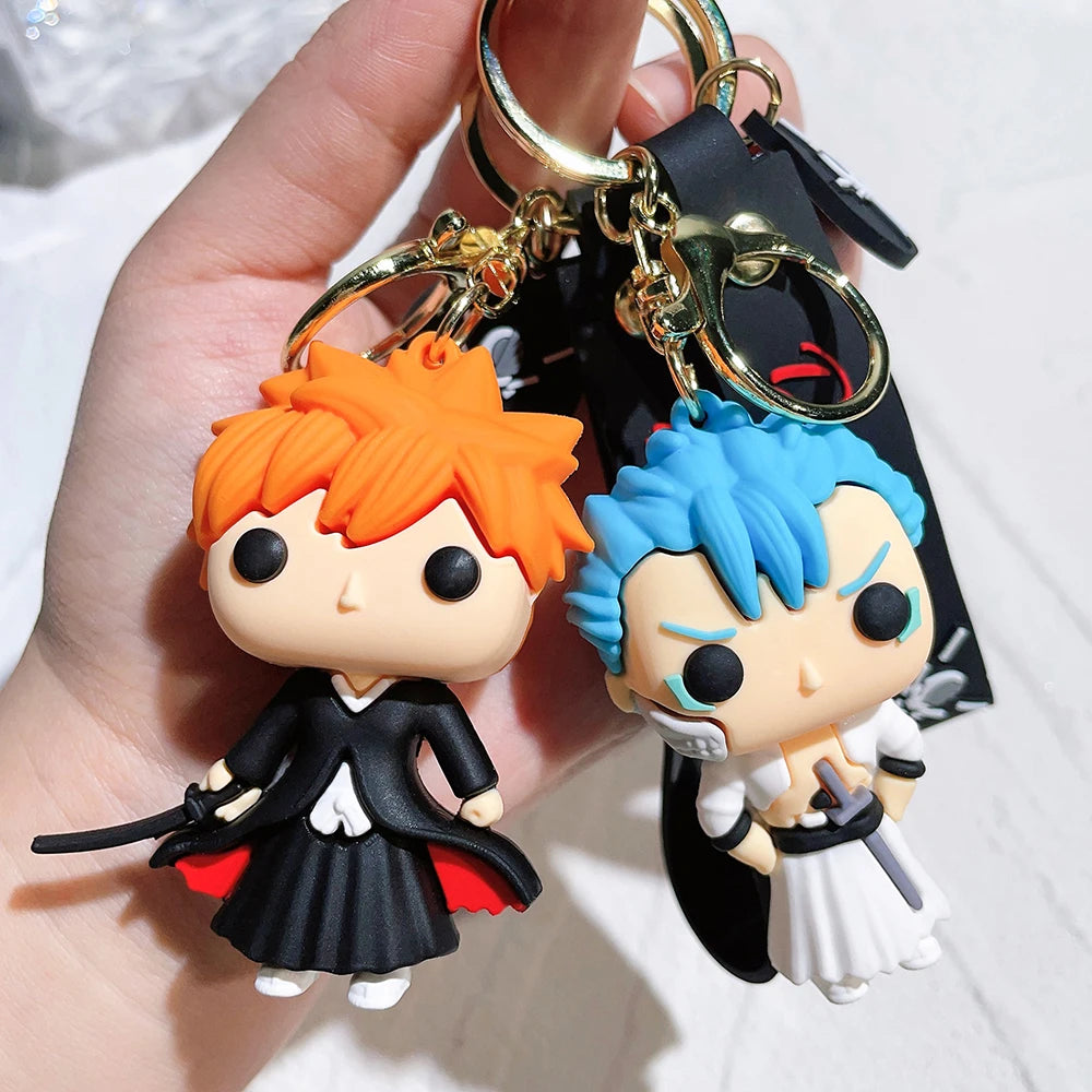 Anime Bleach Keychain Kurosaki Ichigo Silicone Pendant Keyring Backpack Key Holder