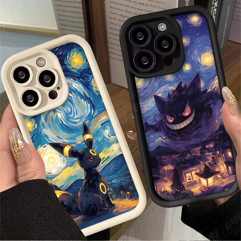 Oil Painting P-Pokemon Case for iPhone 14 15 Pro Max 13 12 11 X XS XR 7 8 Plus SE