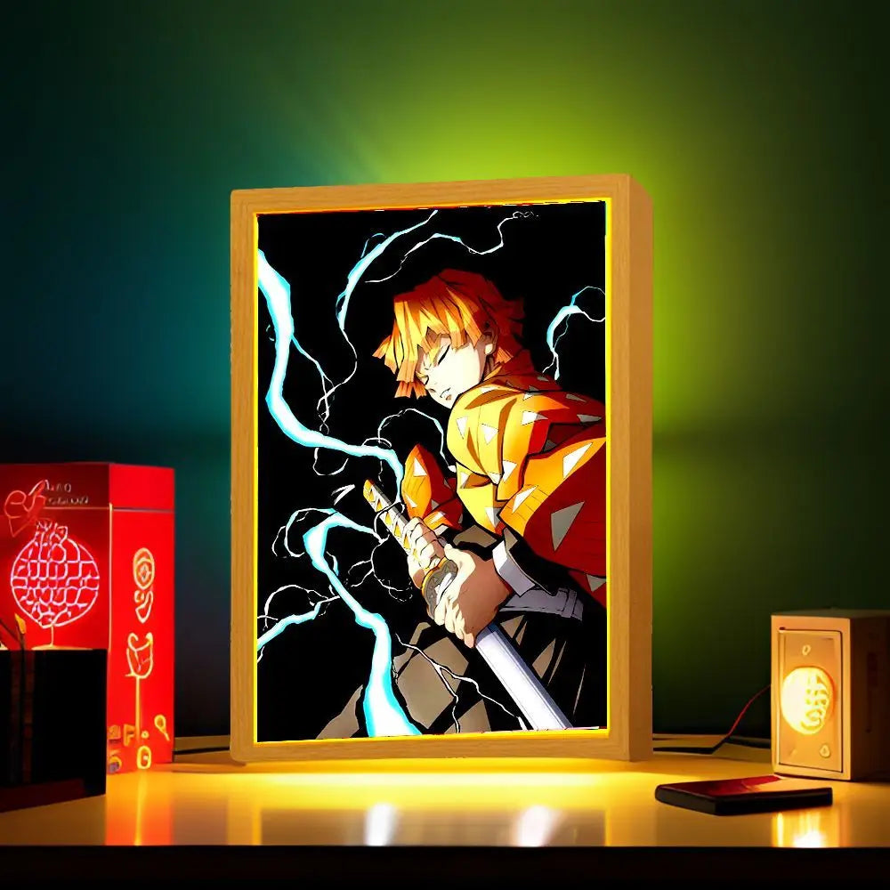 Anime Demon Slayer Light Painting Photo Frame Tanjirou Nezuko Led Night Light