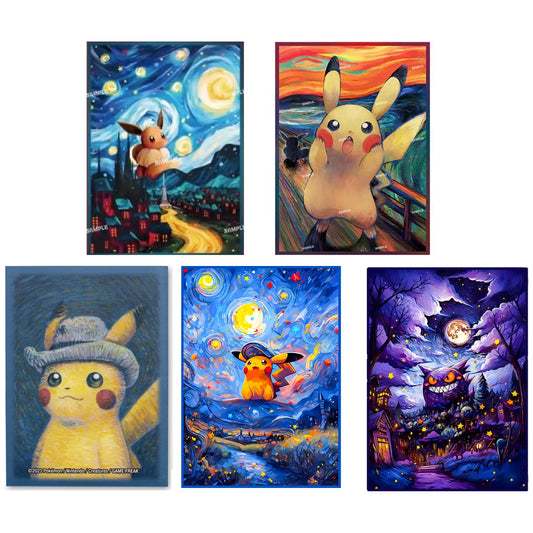 60PCS Anime Pokemon Eevee Gengar Pikachu Card Sleeves The Starry Night Style WS PTCG Trading Cards Laser Shine Protective Case