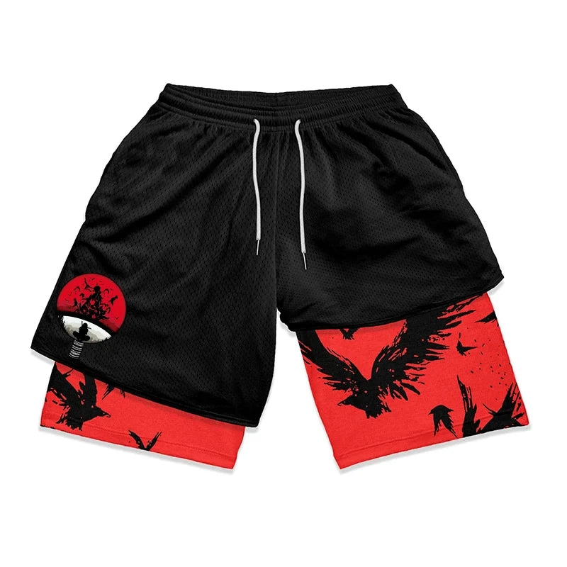 Men's Shorts 2 In 1 Bilayer Shorts Anime Sports Fitness Running Performance Shorts Print Casual Breathable Drawstring Shorts