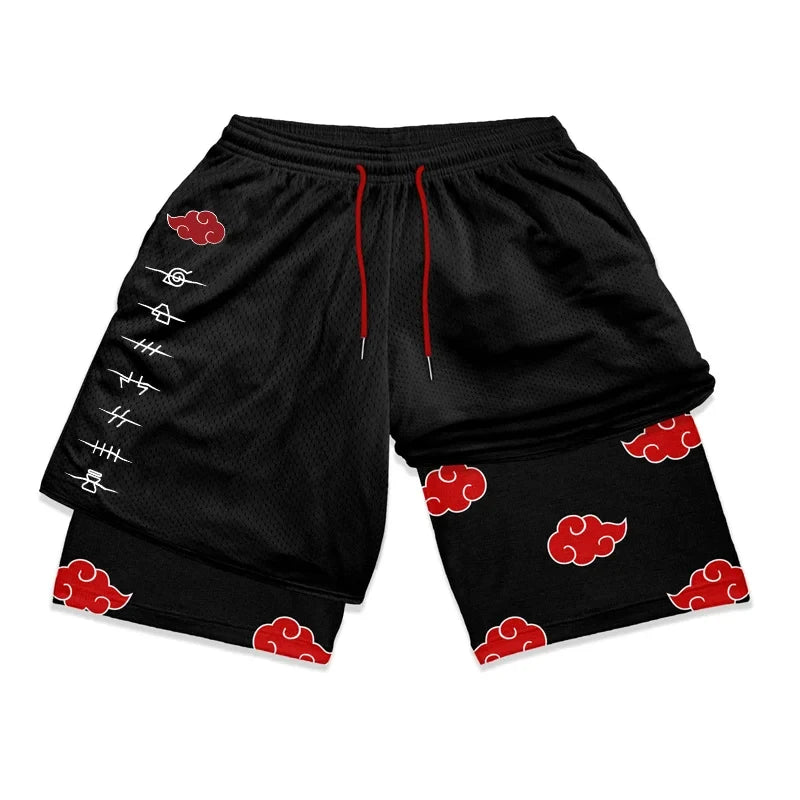 Men's Shorts 2 In 1 Bilayer Shorts Anime Sports Fitness Running Performance Shorts Print Casual Breathable Drawstring Shorts