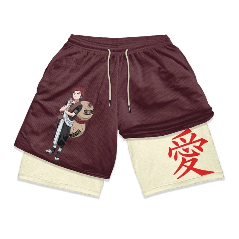 Men's Shorts 2 In 1 Bilayer Shorts Anime Sports Fitness Running Performance Shorts Print Casual Breathable Drawstring Shorts