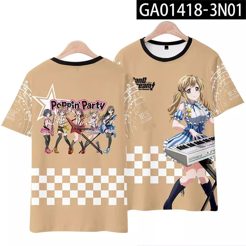 Anime BanG Dream! Poppin'Party Print T shirts Fashion