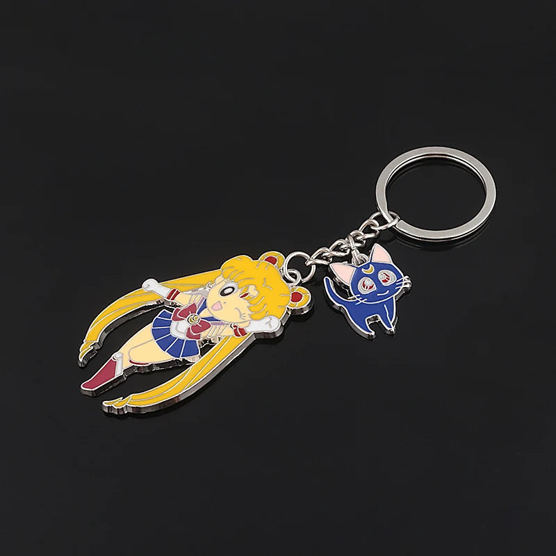 Anime Star Moon Metal Keychain Usagi Luna Cat Sailormoon Props Key Chain Pendant