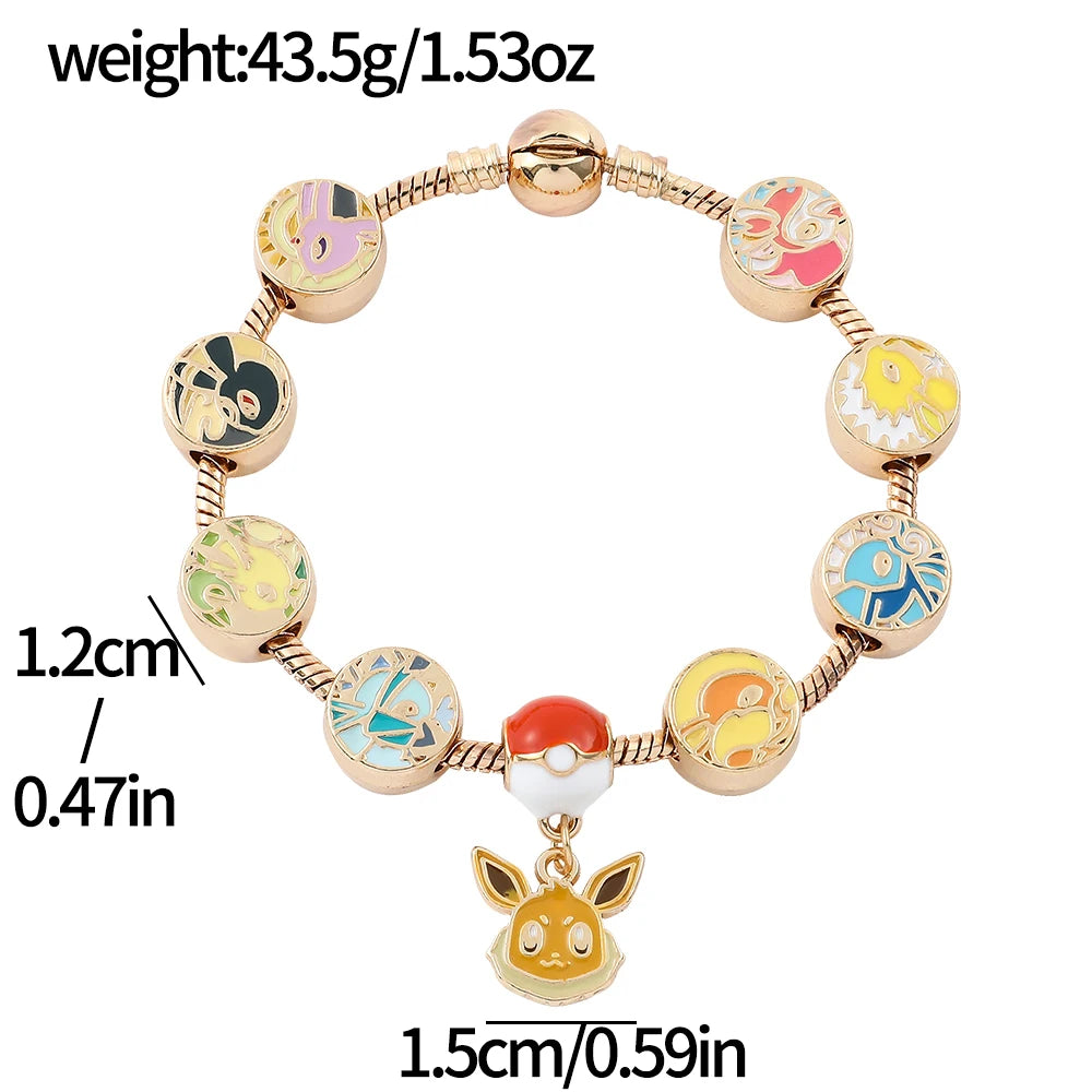 Anime Pokemon Bracelet Eevee Vaporeon Flareon Metal Beads Pendant