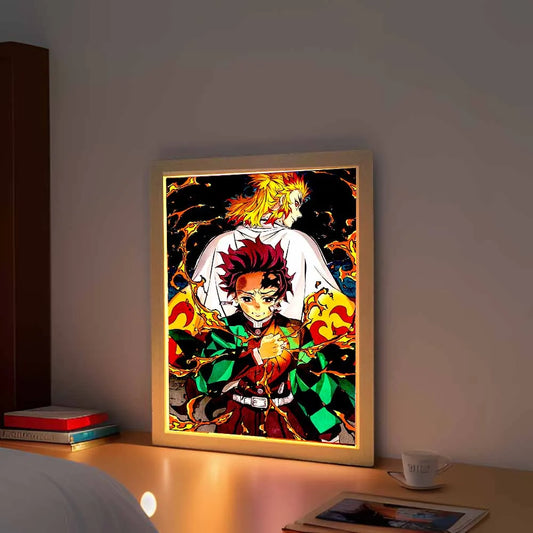 Anime Demon Slayer Light Painting Photo Frame Tanjirou Nezuko Led Night Light