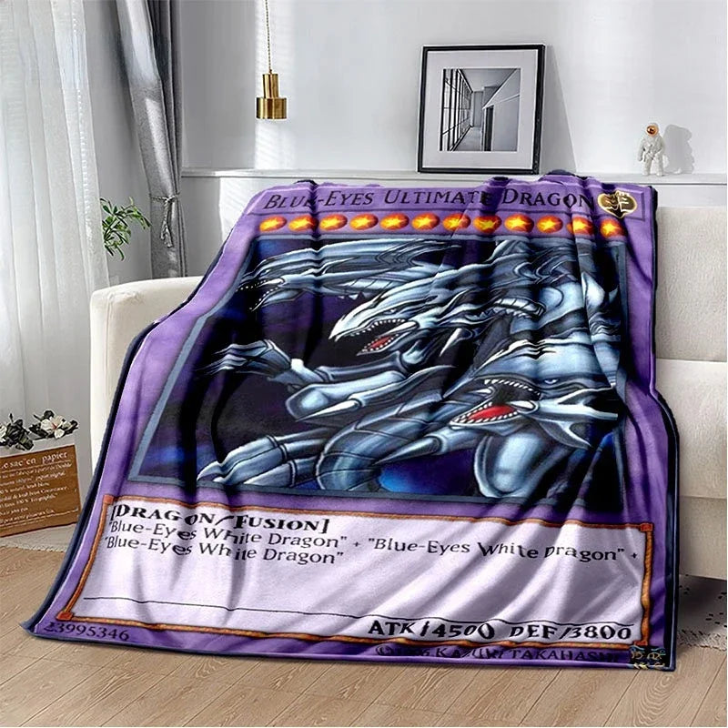 Anime Yu Gi Oh Card Throw Blanket Blue Eyes White Dragon Anime Home Decor