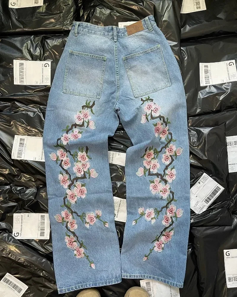Sakura Drift Jeans: Y2K Bloom Edition