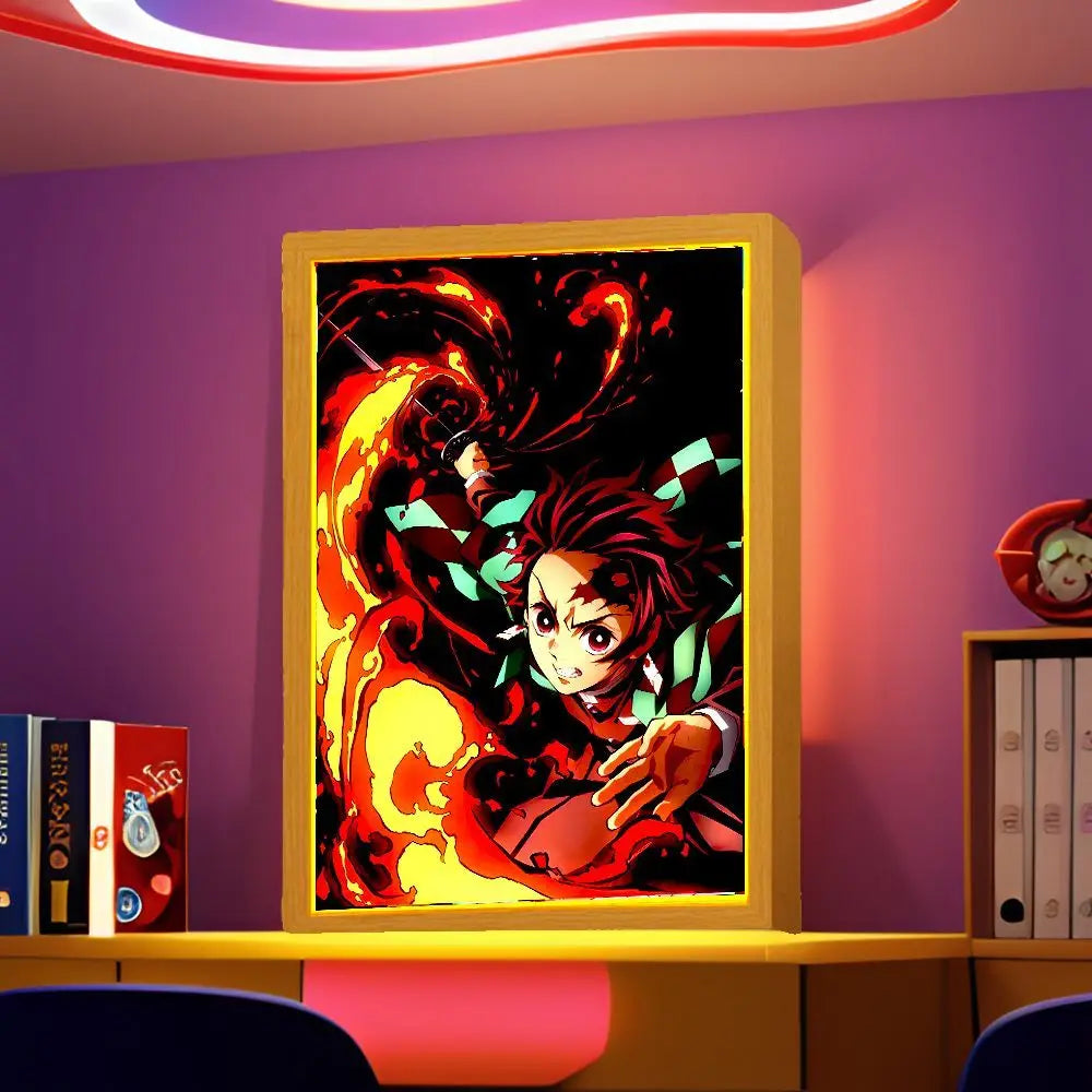 Anime Demon Slayer Light Painting Photo Frame Tanjirou Nezuko Led Night Light