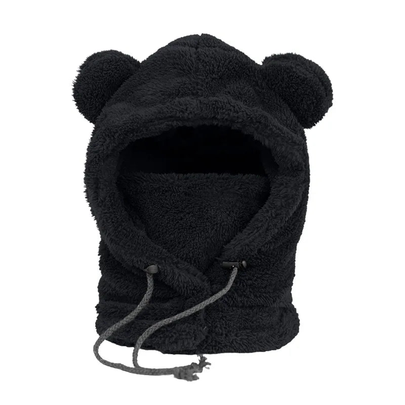 Women Youth Girls Winter Cute Plush Bear Ears Hats Balaclava