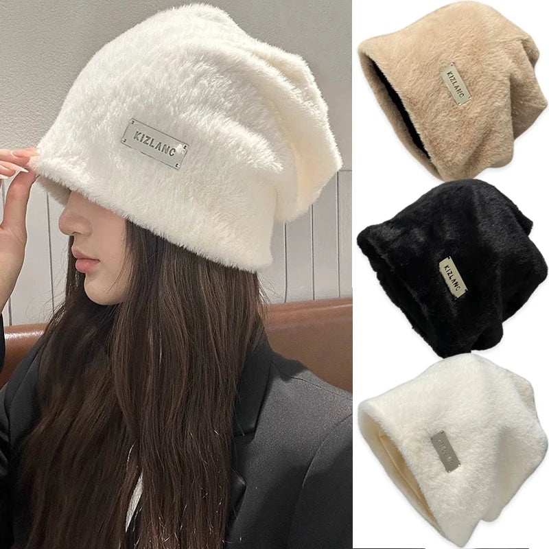 New Fashion Rabbit Fur Y2k Beanies Soft Warm Fluffy