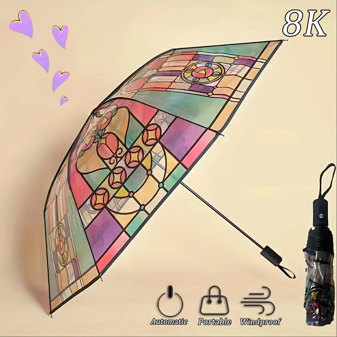 British Wind Rainforest Arch Transparent Umbrella Stained Glass Transparent Umbrella Long Handle Automatic