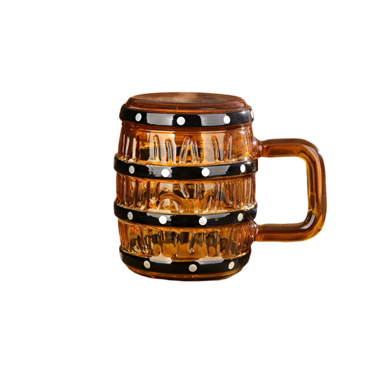 One Piece Cask Glass Mug  Lid-Covered Gift Glass for Water, Beer & Wine