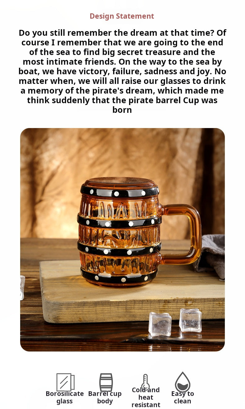 One Piece Cask Glass Mug  Lid-Covered Gift Glass for Water, Beer & Wine