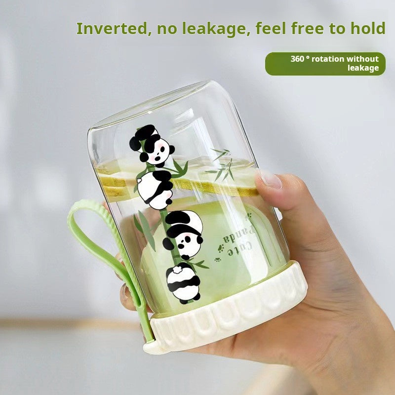 (2pcs) Glass Cup Set-Portable borosilicate water cup with lid straw cup tea drain cup.