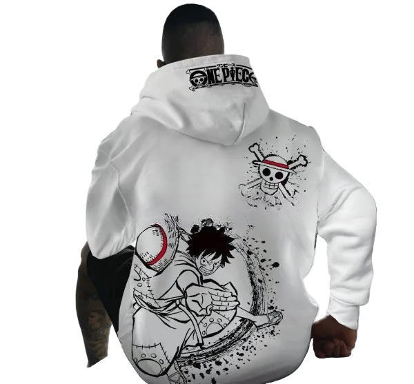 Men's Trend Casual Loose One Piece Luffy Anime Hooded Sweatshirt